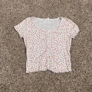 pink floral crop tee